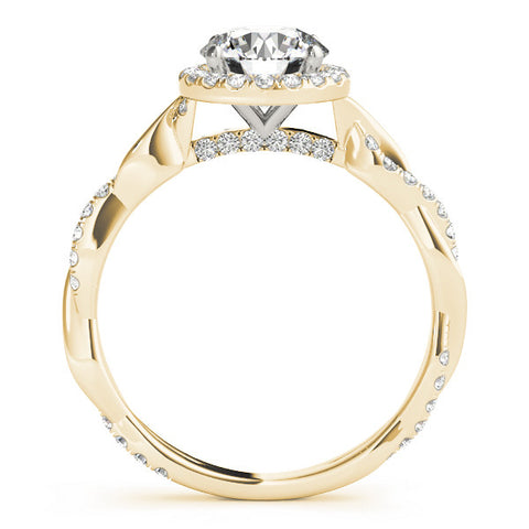 Yellow gold Round Halo Twist Band Solitaire Ring 2