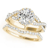 Yellow gold Round Halo Twist Band Solitaire Ring with Four-Prong Setting 1