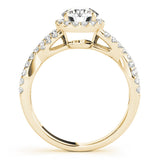 Yellow gold Round Halo Twist Band Solitaire Ring with Four-Prong Setting 2