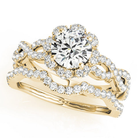 Yellow gold Round Halo Twist Band Solitaire Ring with Six-Prong Setting 1