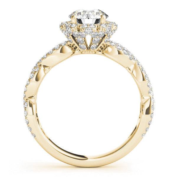 Yellow gold Round Halo Twist Band Solitaire Ring with Six-Prong Setting 2