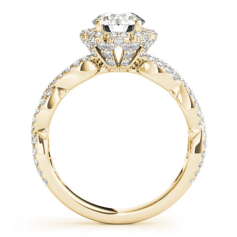 Yellow gold Round Halo Twist Band Solitaire Ring with Six-Prong Setting 2