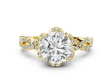 Yellow gold Round Halo Twist Band Solitaire Ring with Six-Prong Setting_7