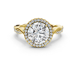Yellow gold Round Halo Twist Band Solitaire Ring_19