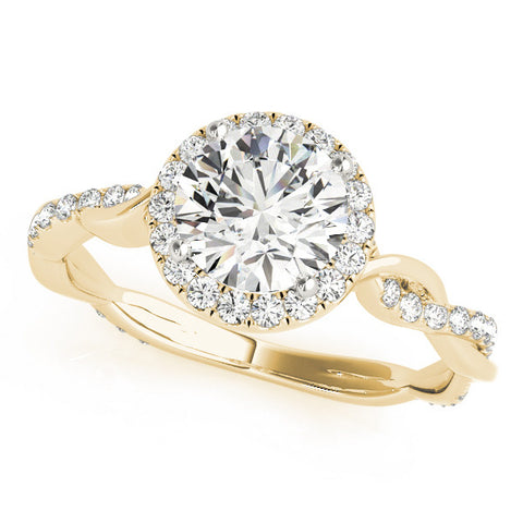 Yellow gold Round Halo Twist Band Solitaire Ring