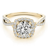 Yellow gold Round Halo Twist Band Solitaire with Four-Prong Setting 1