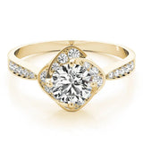 Yellow gold Round Halo Twist Diamond Engagement Ring with Pavé Band and Four-Prong Setting 1