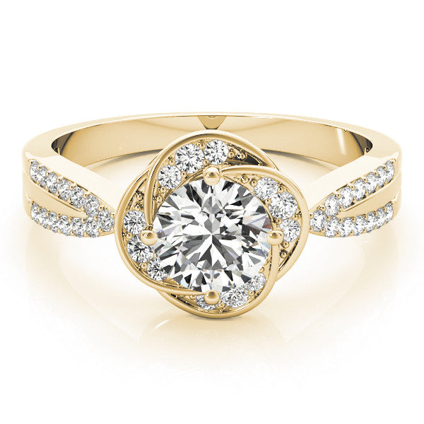 Yellow gold Round Halo Twist Split Shank Diamond Ring 1