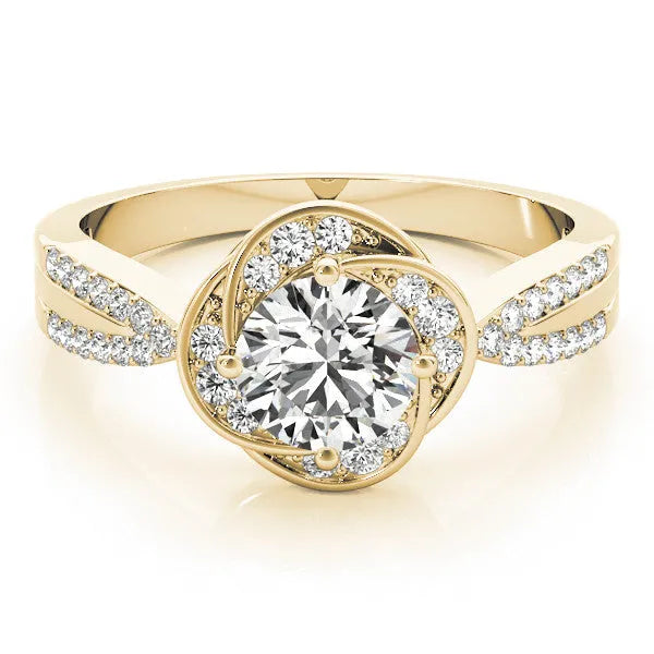 Yellow gold Round Halo Twist Split Shank Diamond Ring