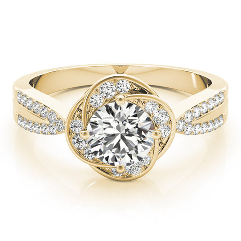 Yellow gold Round Halo Twist Split Shank Diamond Ring 1