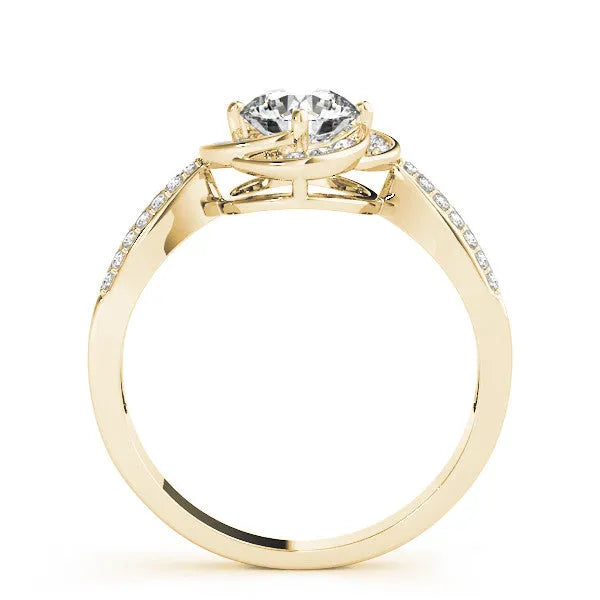 Yellow gold Round Halo Twist Split Shank Diamond Ring
