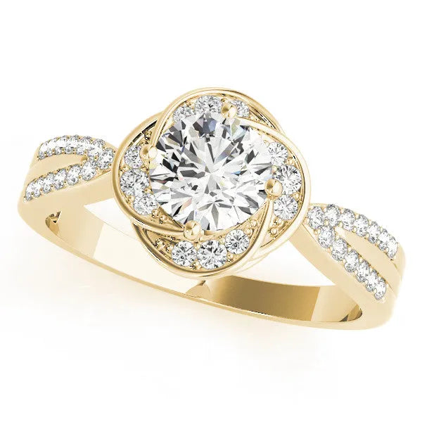 Yellow gold Round Halo Twist Split Shank Diamond Ring