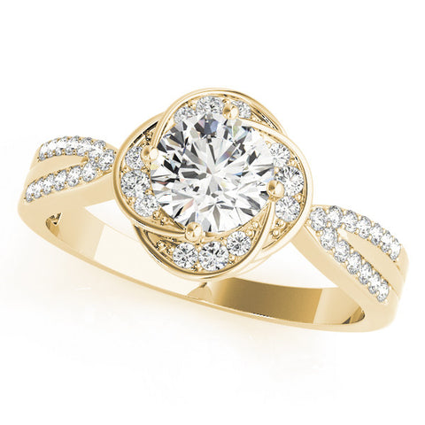Yellow gold Round Halo Twist Split Shank Diamond Ring