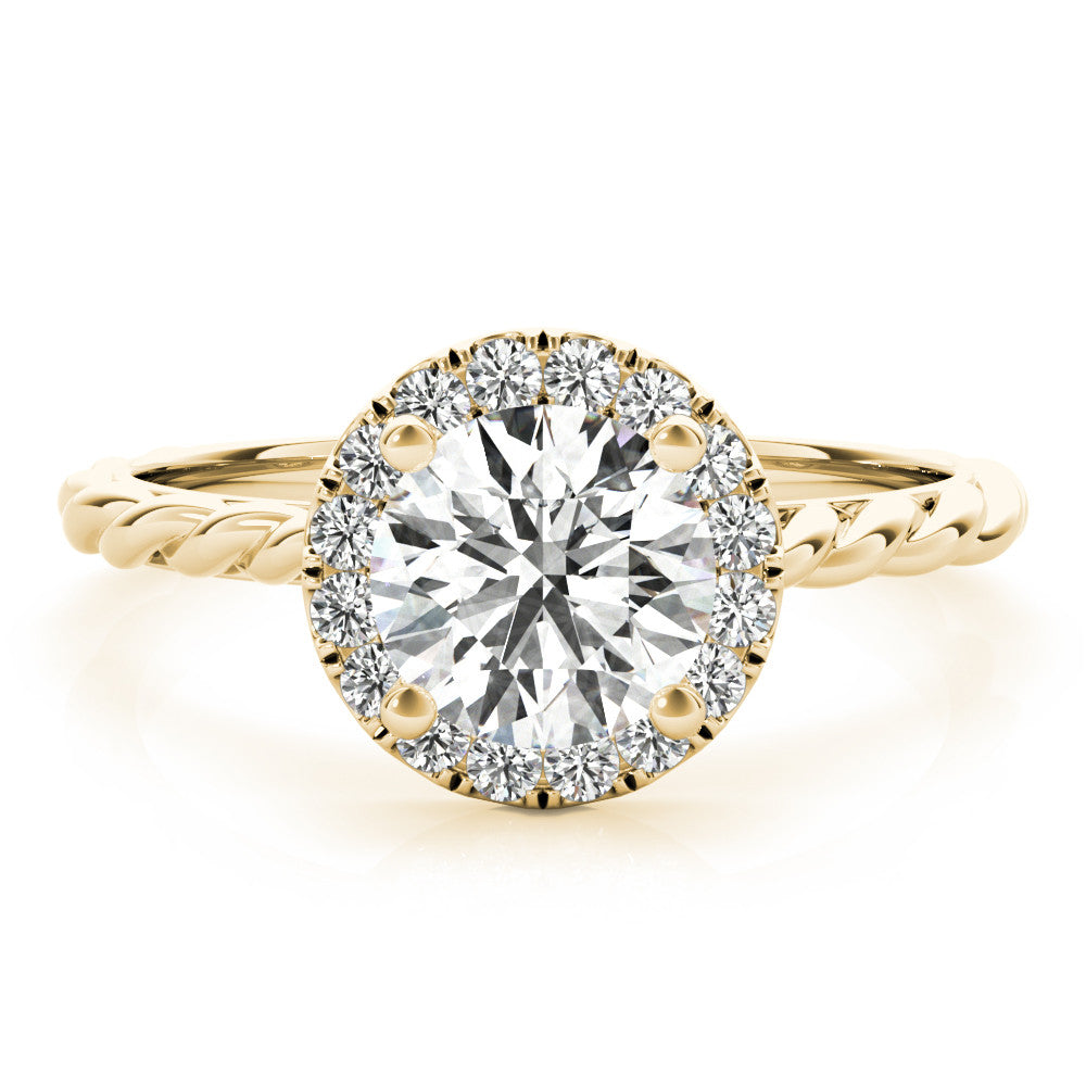 Yellow gold Round Halo Twisted Band Four-Prong Diamond Ring 1