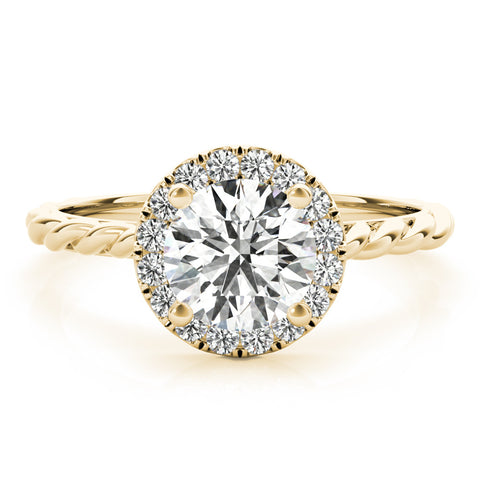 Yellow gold Round Halo Twisted Band Four-Prong Diamond Ring 1