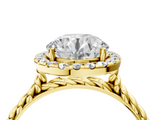 Yellow gold Round Halo Twisted Band Four-Prong Diamond Ring_28