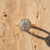Yellow gold Round Halo Twisted Band Four-Prong Diamond Ring_44