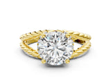 Yellow gold Round Halo Twisted Band Four-Prong Ring_53