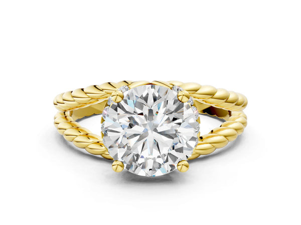 Yellow Gold Round Engagement Ring Setting with Twisted Rope Split Shank and Accented Head