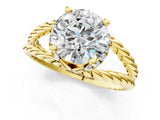 Yellow gold Round Halo Twisted Band Four-Prong Ring_54