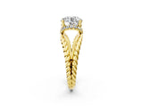 Yellow gold Round Halo Twisted Band Four-Prong Ring_55