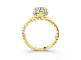 Yellow gold Round Halo Twisted Band Four-Prong Ring_56