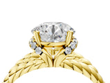 Yellow gold Round Halo Twisted Band Four-Prong Ring_57
