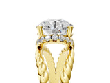 Yellow gold Round Halo Twisted Band Four-Prong Ring_58