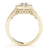 Yellow gold Round Halo Vintage-Inspired Split Shank Ring with Milgrain Detailing 2