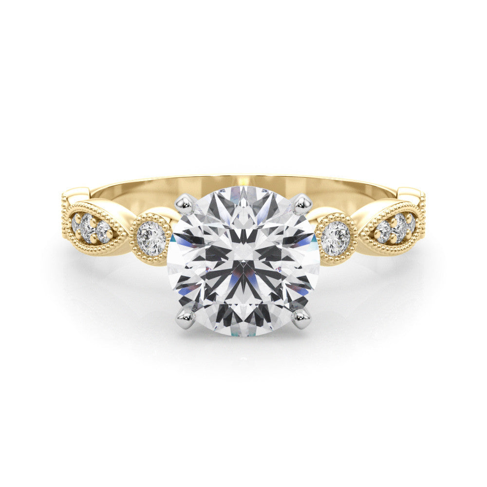 Yellow gold Round Milgrain Bezel Diamond Engagement Ring with Solitaire Prong Setting 1