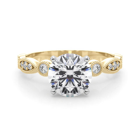 Yellow gold Round Milgrain Bezel Diamond Engagement Ring with Solitaire Prong Setting 1