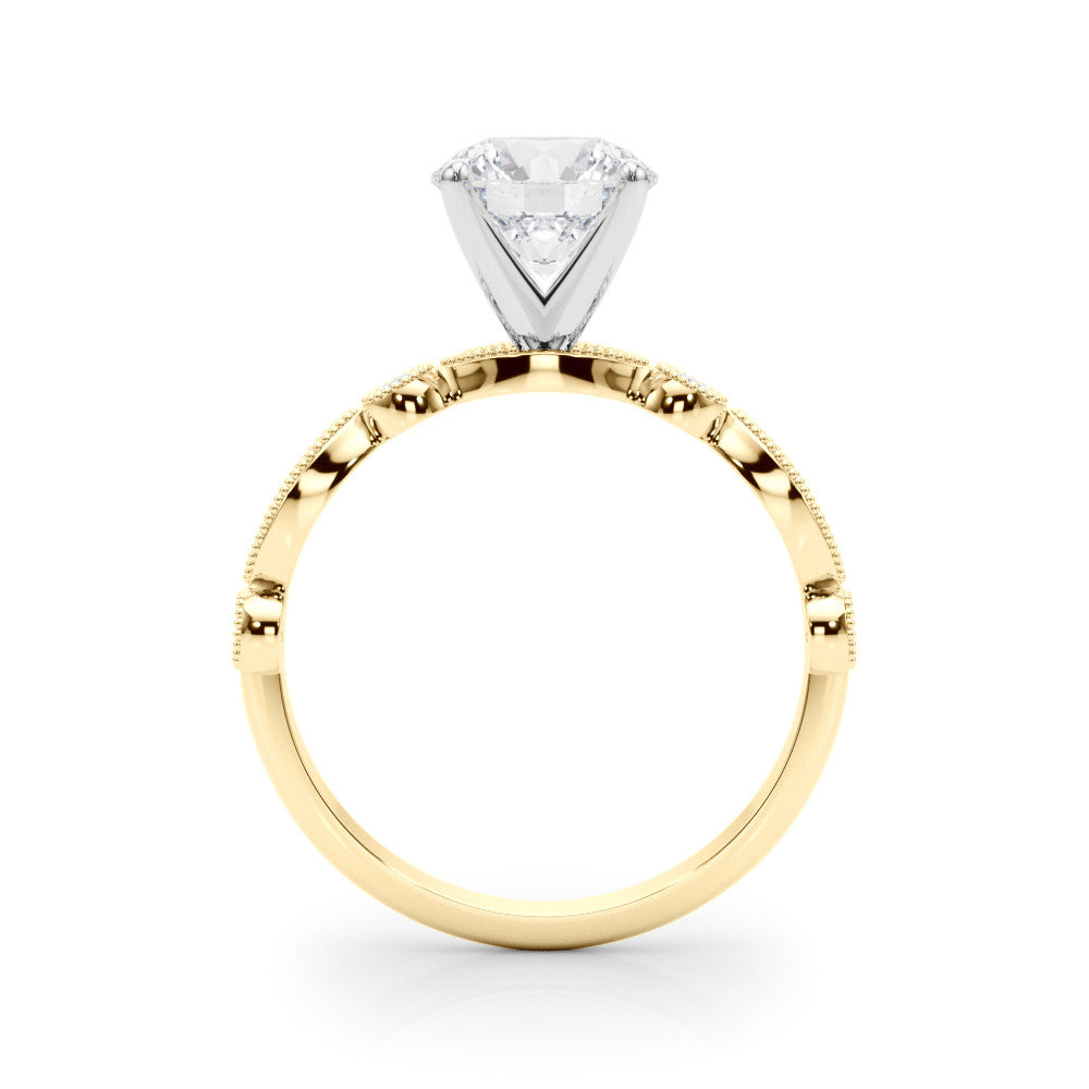 Yellow gold Round Milgrain Bezel Diamond Engagement Ring with Solitaire Prong Setting 2
