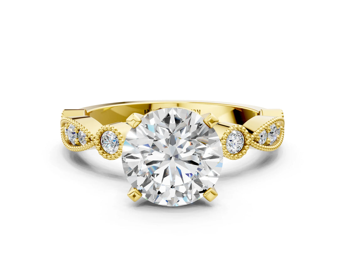 Yellow gold Round Milgrain Bezel Diamond Engagement Ring with Solitaire Prong Setting_200