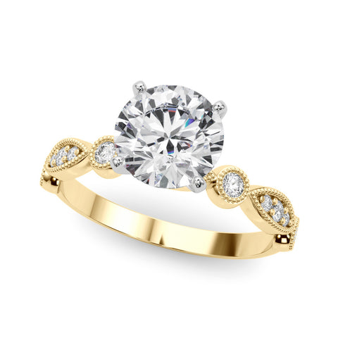 Yellow gold Round Milgrain Bezel Diamond Engagement Ring with Solitaire Prong Setting