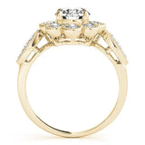 Yellow gold Round Milgrain Halo Floral Diamond Ring with Split Shank and Four-Prong Setting 2