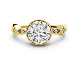 Yellow gold Round Milgrain Marquise Diamond Twist Band Ring_38