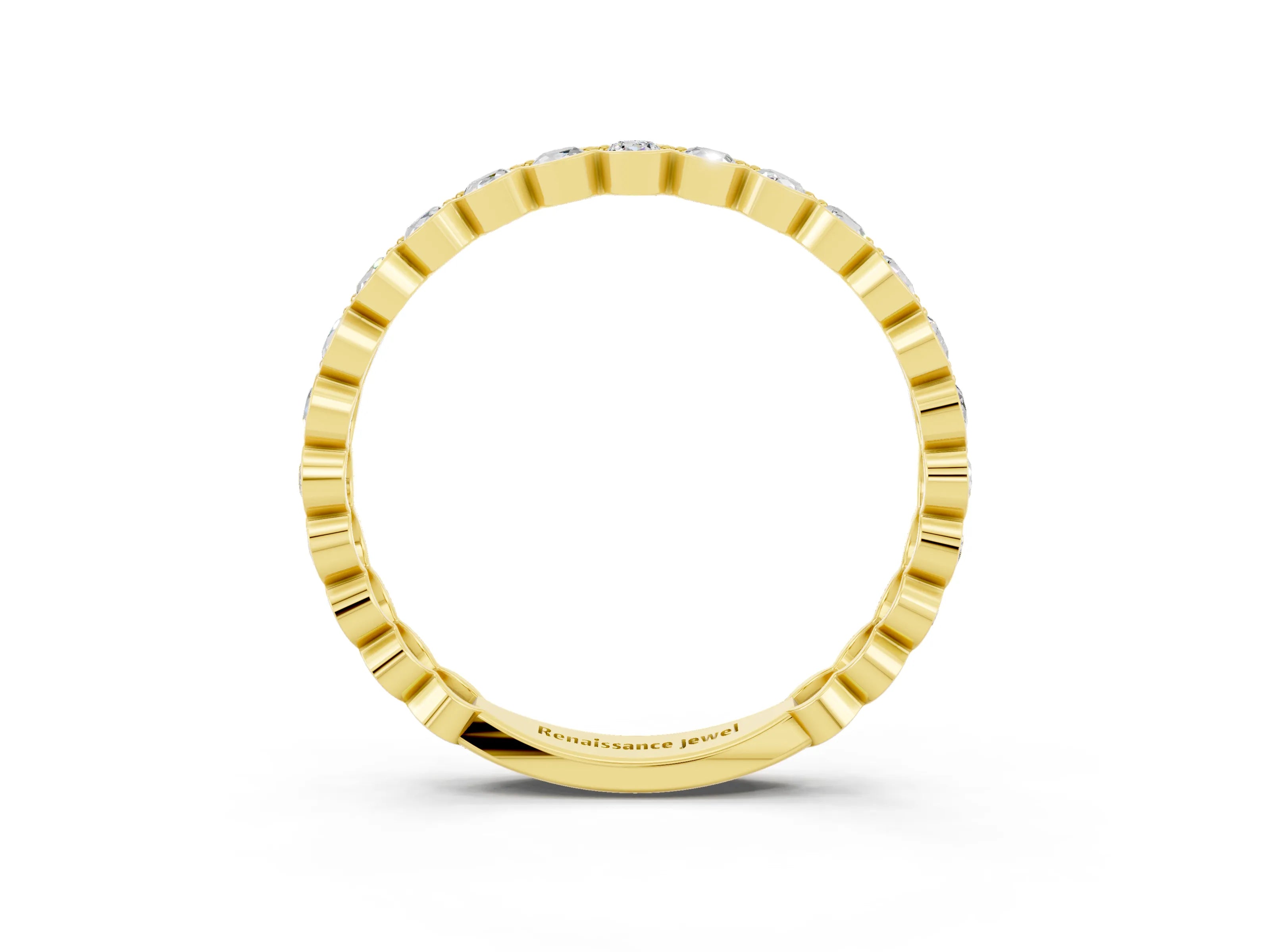 Yellow gold Round Moissanite Bezel Set Eternity Band_10