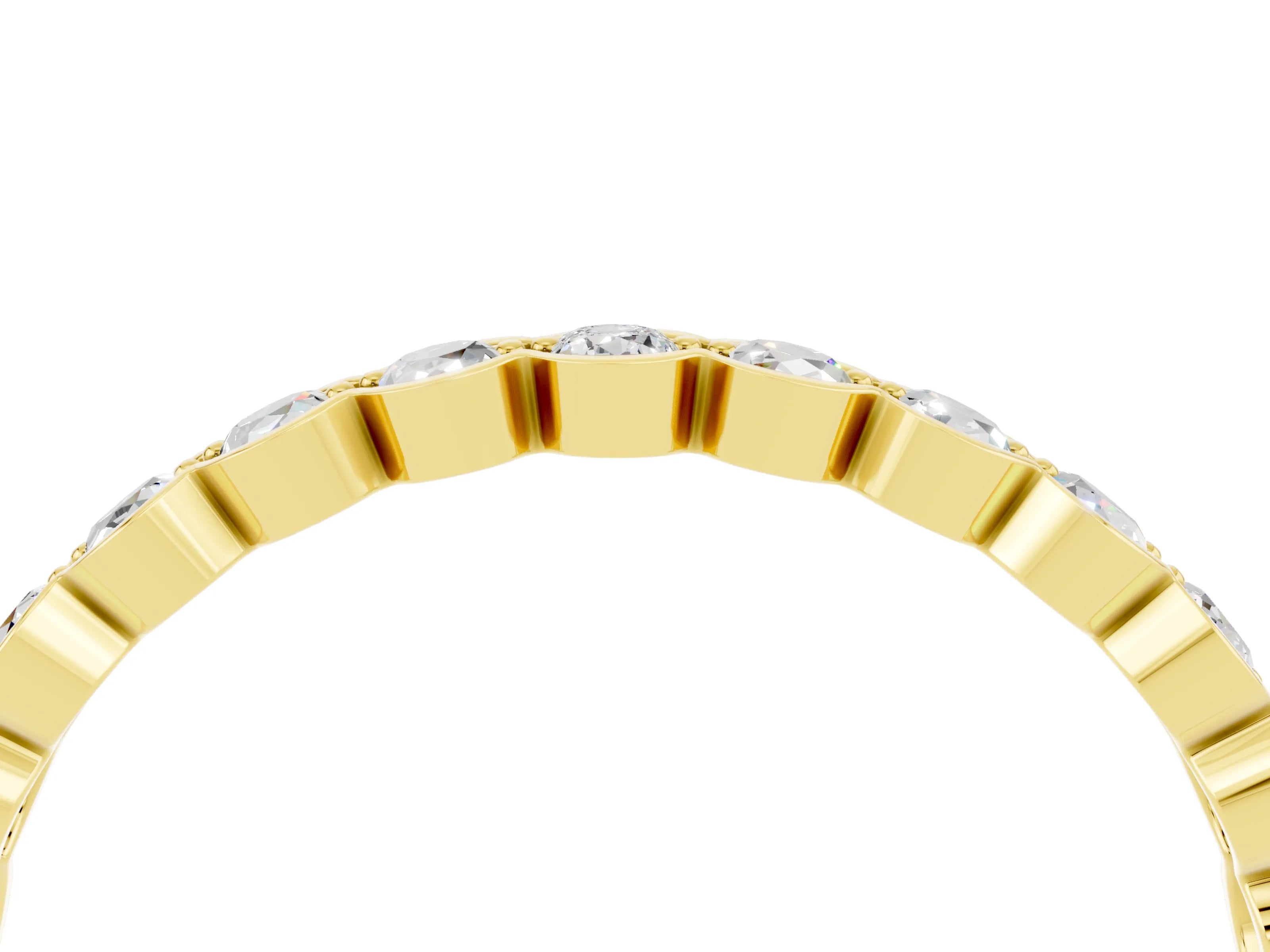 Yellow gold Round Moissanite Bezel Set Eternity Band_11