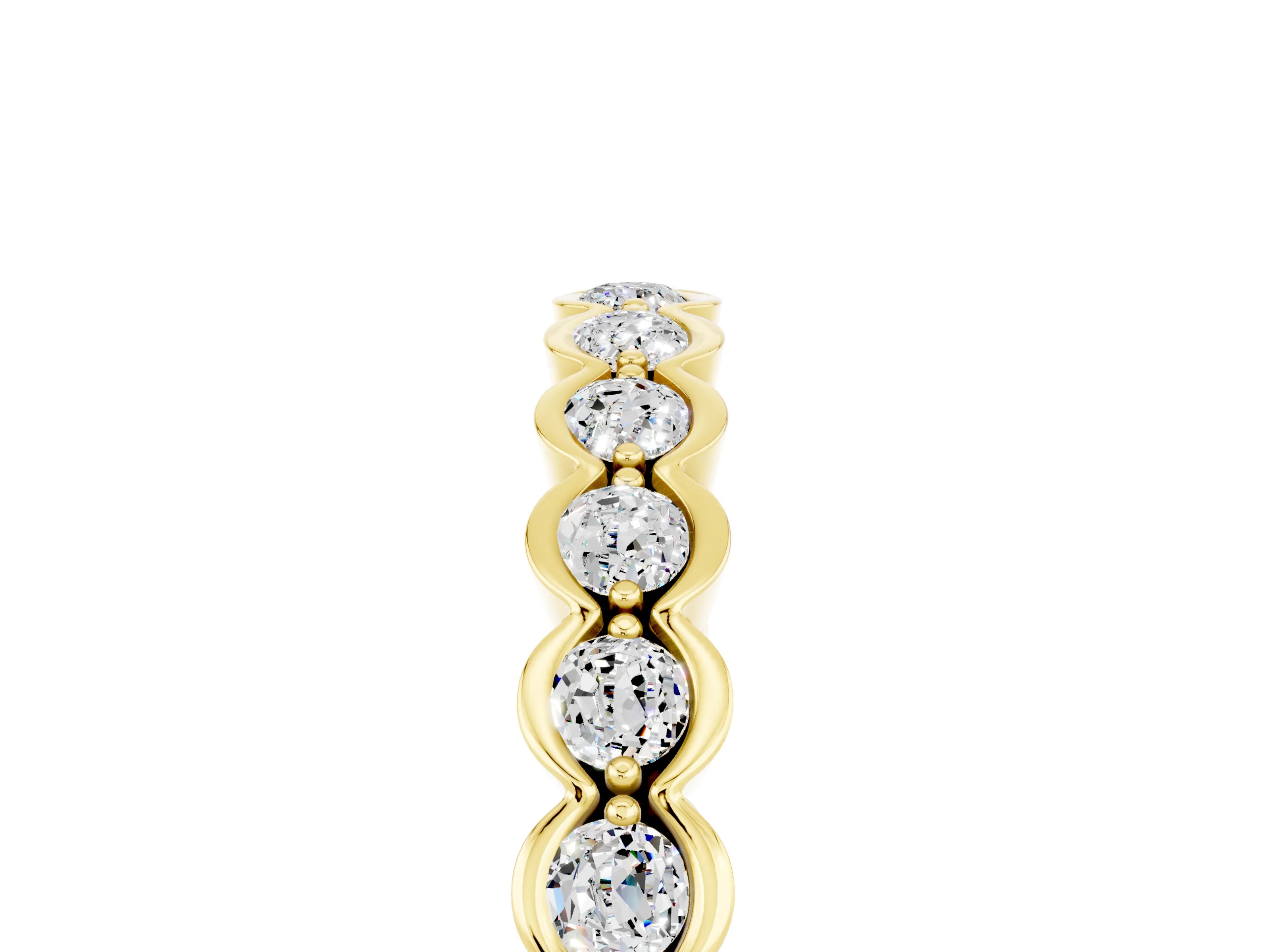 Yellow gold Round Moissanite Bezel Set Eternity Band_12