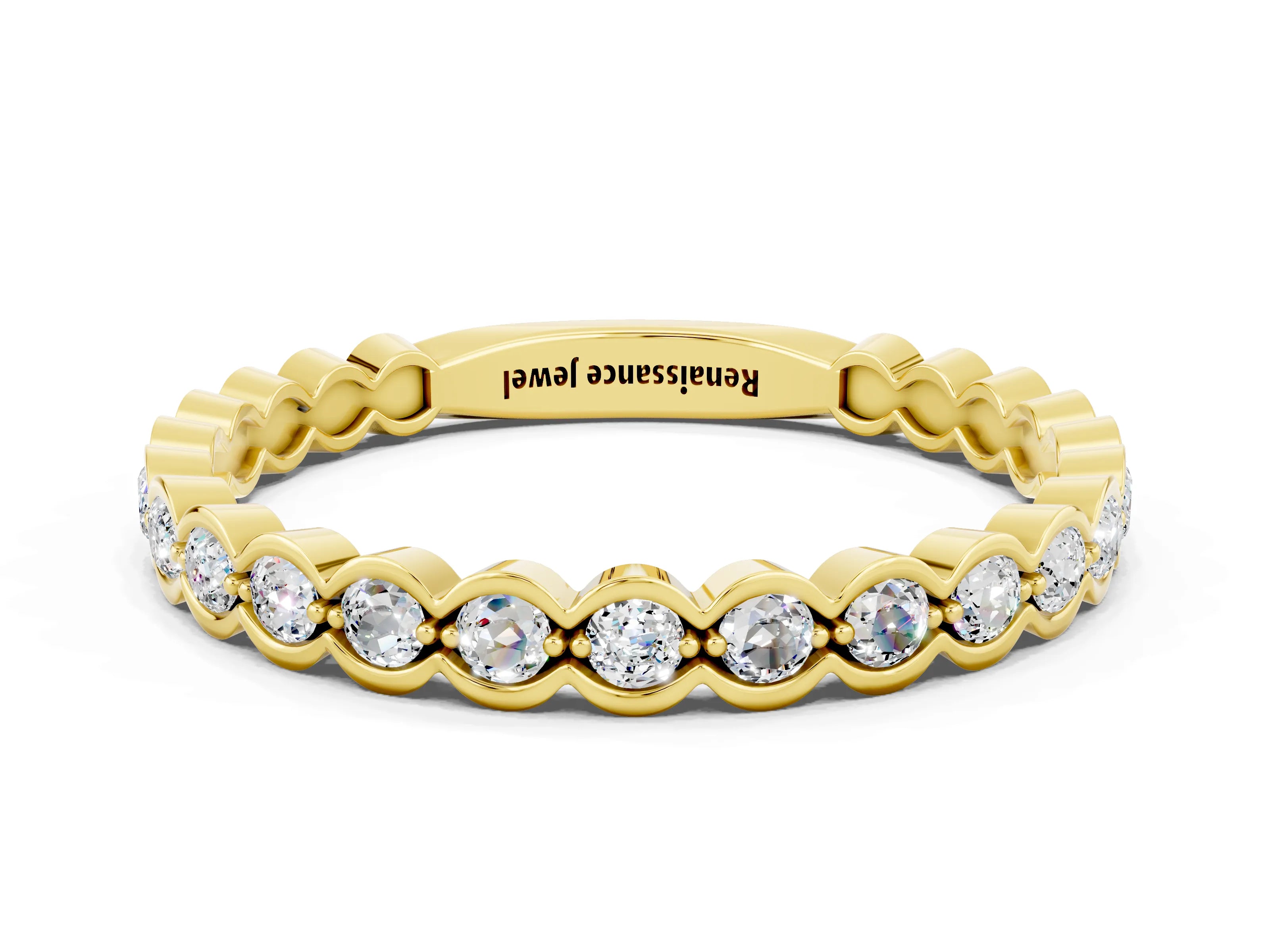 Yellow gold Round Moissanite Bezel Set Eternity Band_7