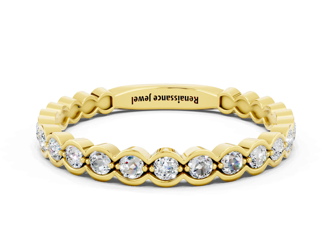 Yellow gold Round Moissanite Bezel Set Eternity Band_7