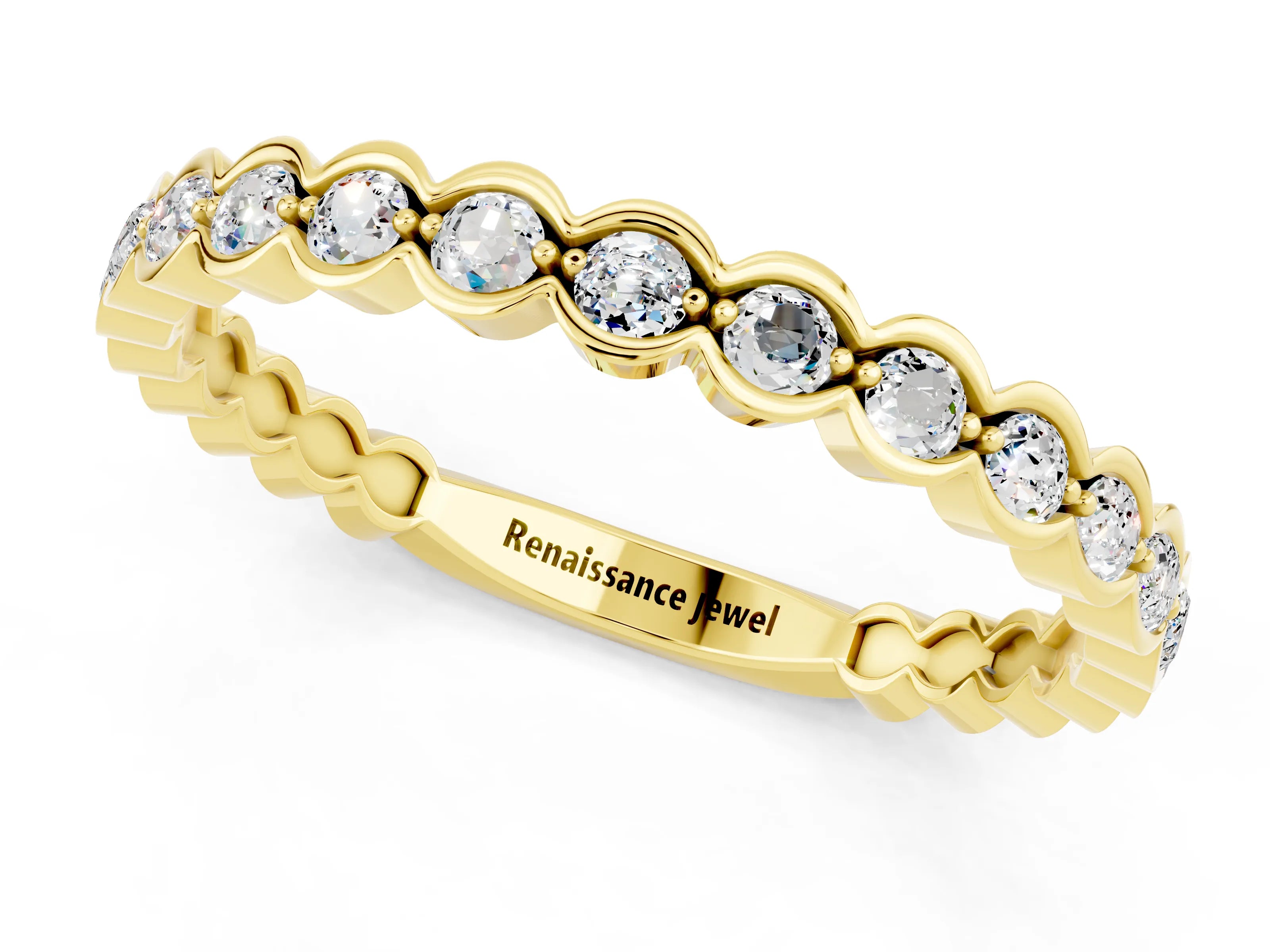 Yellow gold Round Moissanite Bezel Set Eternity Band_8