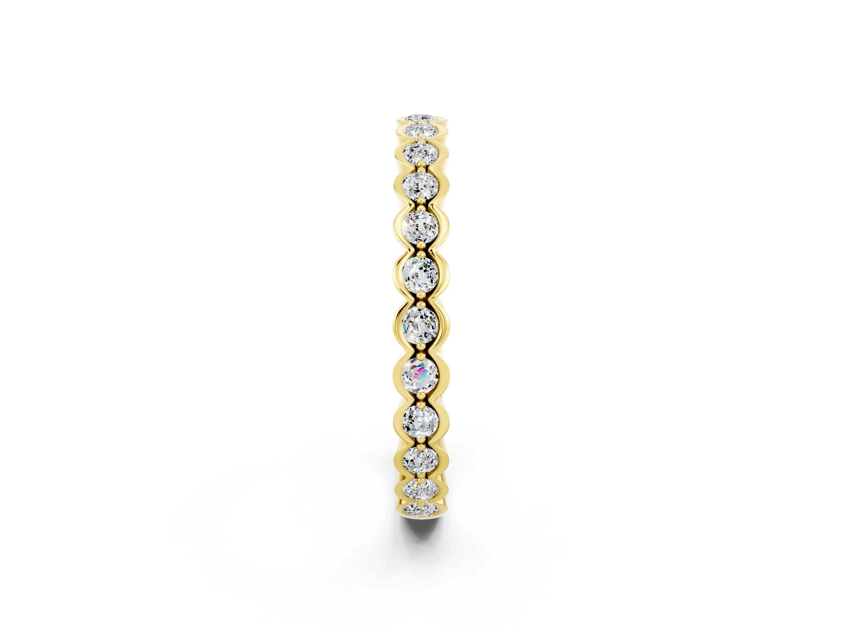 Yellow gold Round Moissanite Bezel Set Eternity Band_9