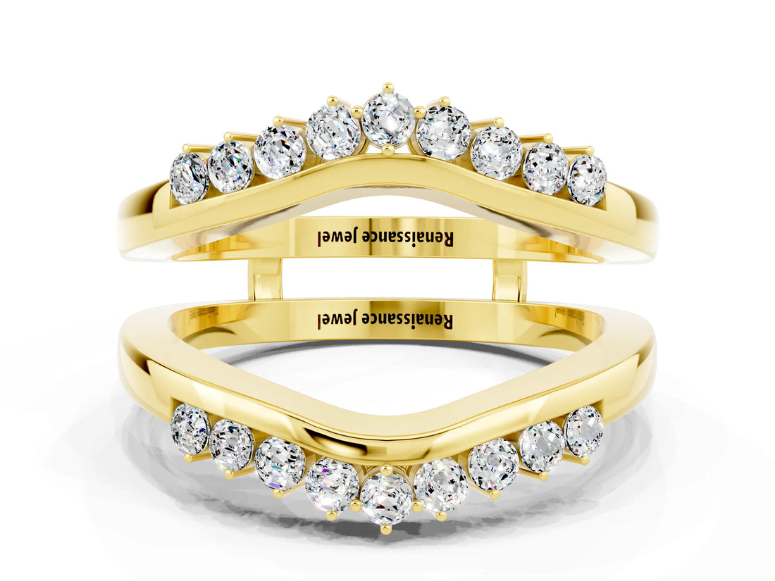Yellow gold Round Moissanite Chevron Contour Band with Prong Setting_6