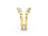 Yellow gold Round Moissanite Chevron Contour Band with Prong Setting_8