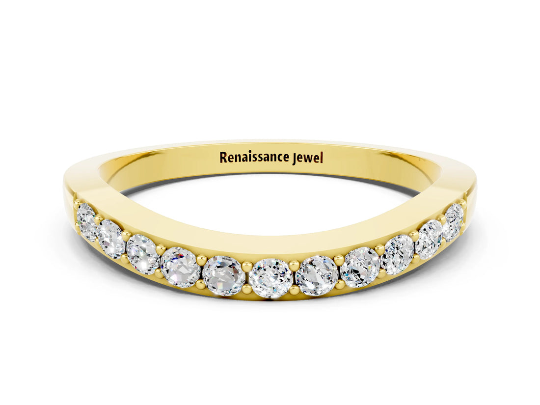 Yellow gold Round Moissanite Curved Wedding Band with Channel Setting_6