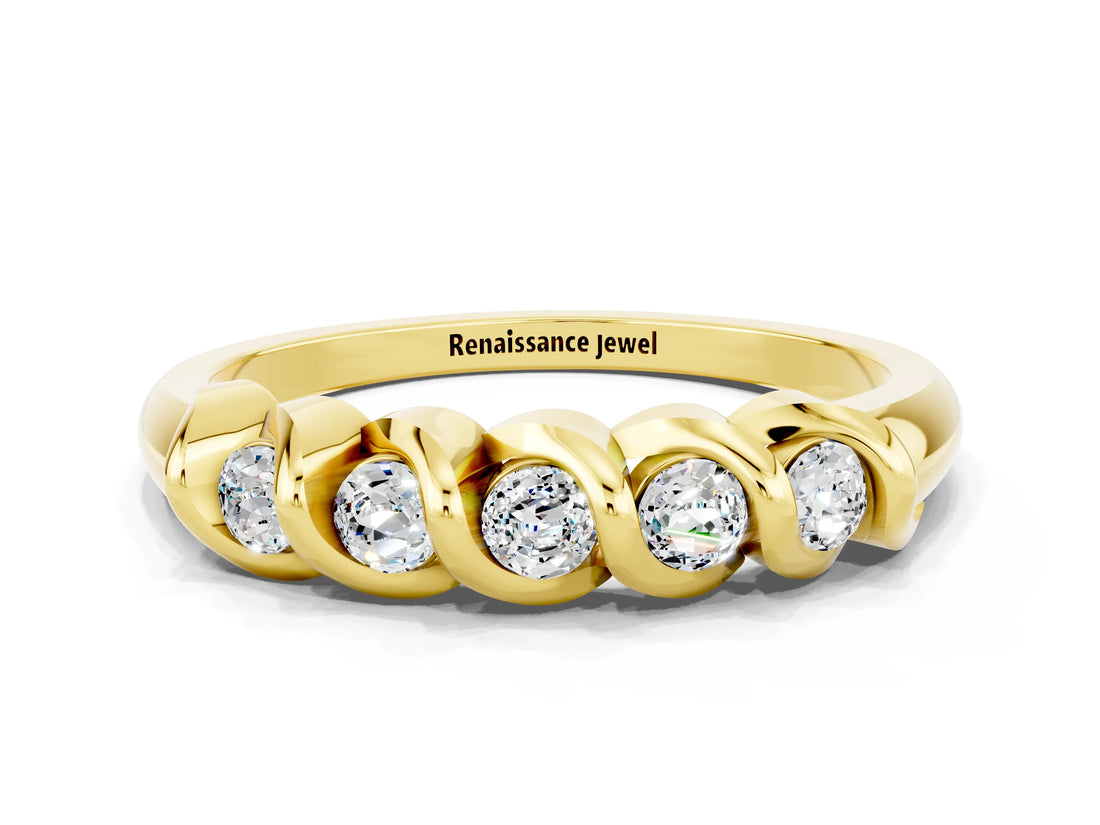 Yellow gold Round Moissanite Eternity Band with Twist Prong Setting_6