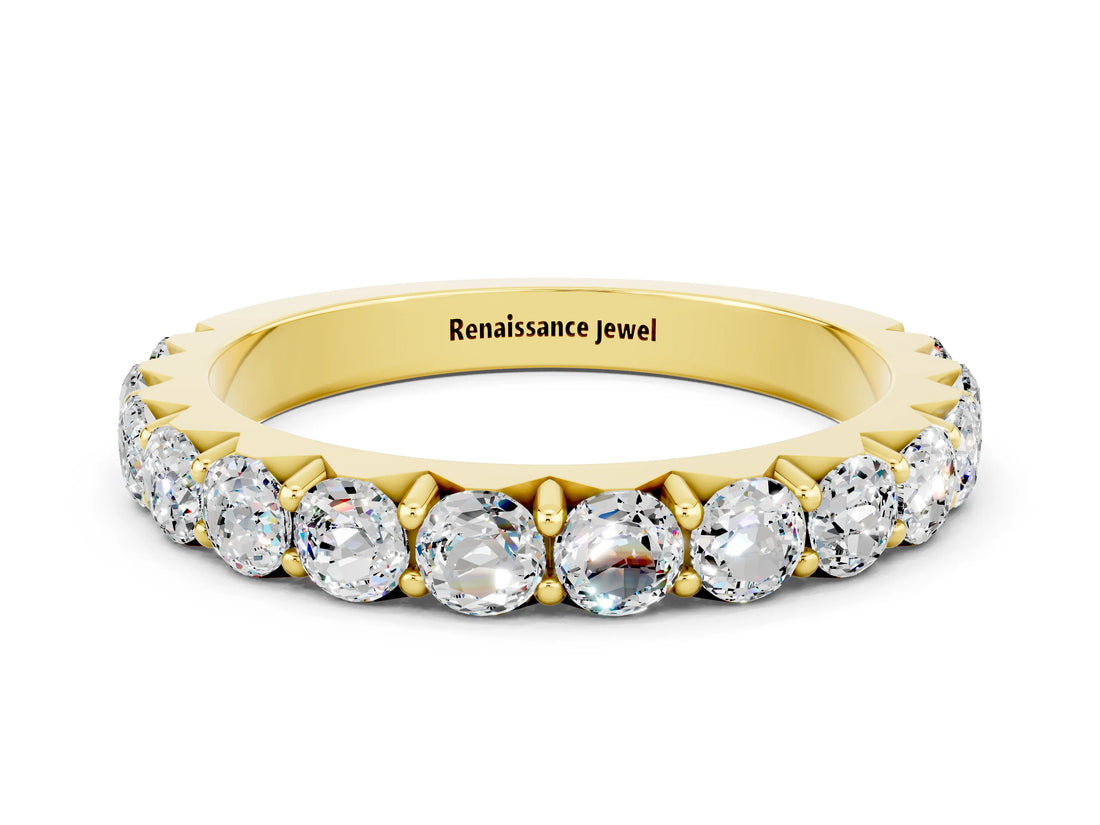 Yellow gold Round Moissanite Half Eternity Band with Classic Prong Setting_6