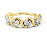 Yellow gold Round Moissanite Half Eternity Band with Wave Prong Setting_6