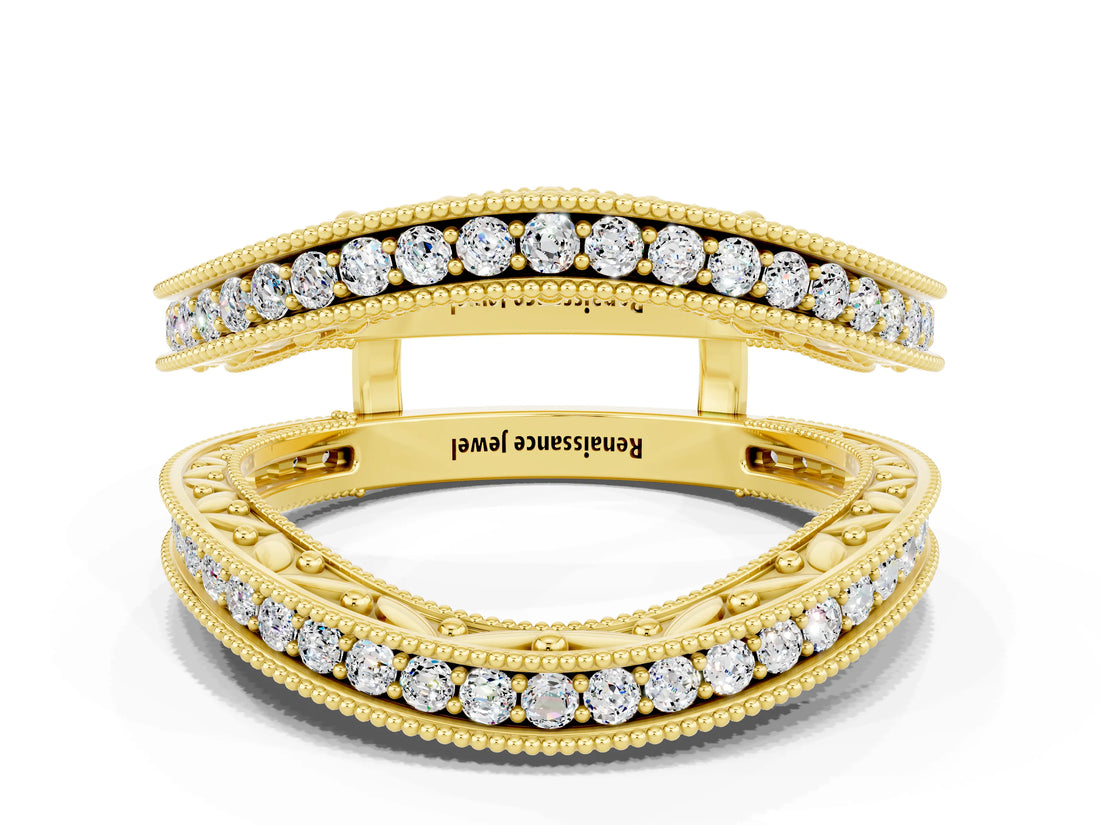 Yellow gold Round Moissanite Milgrain Eternity Band with Channel Setting_18